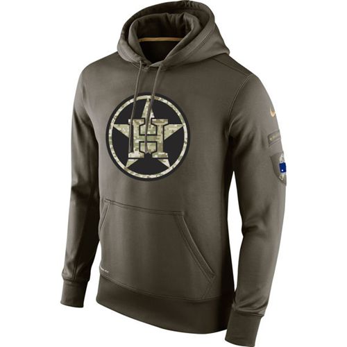Men's Houston Astros Nike Olive Salute To Service KO Performance Hoodie - Click Image to Close